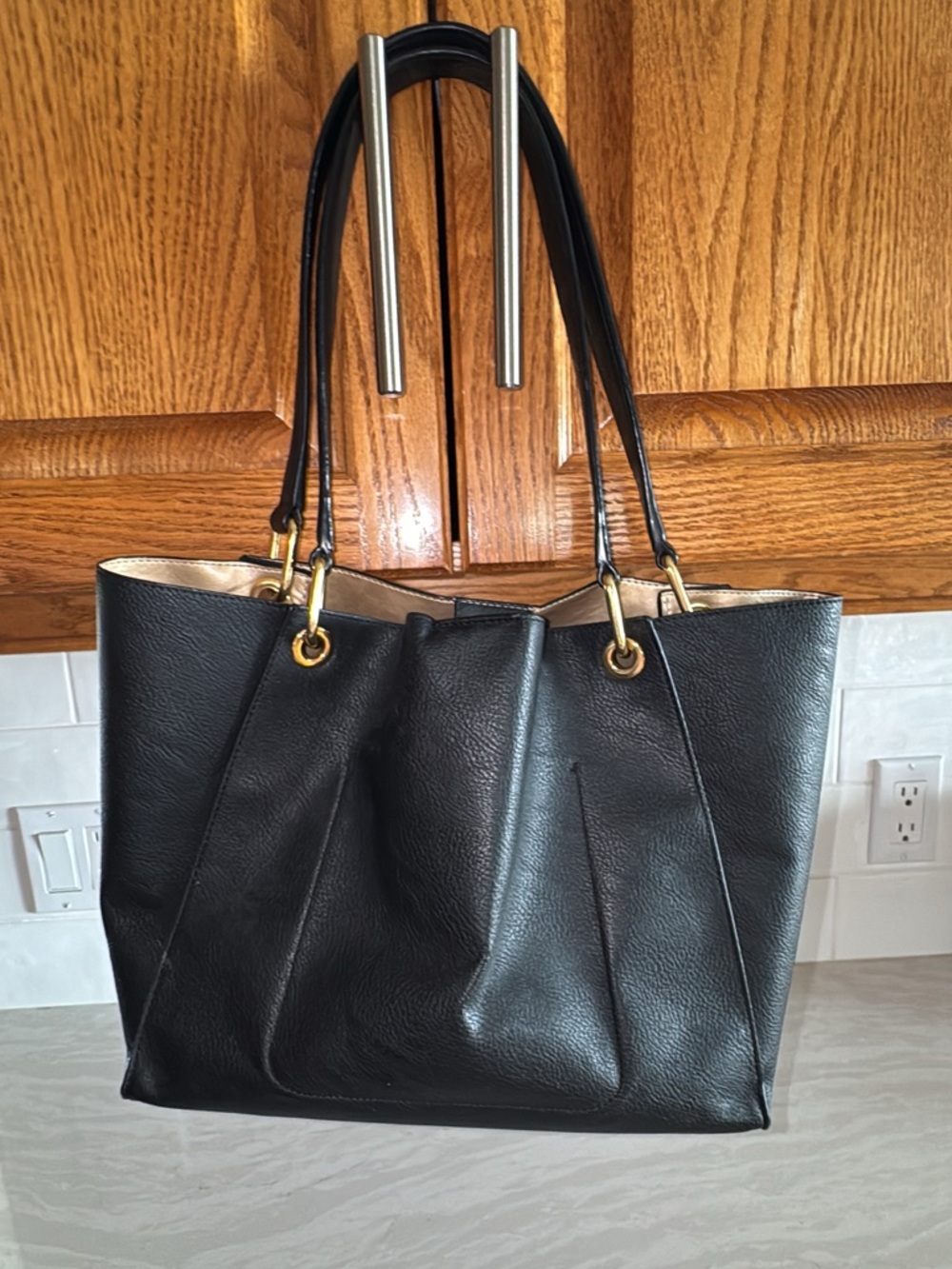 Ralph Lauren Black Leather Tote with Gold Accents - Picture 2 of 6